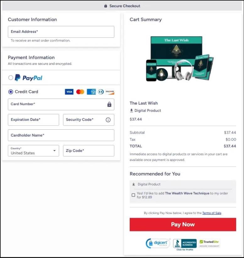 Secure checkout with encrypted payment processing for digital purchases
